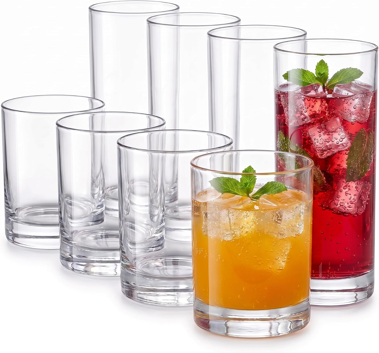 Meolibour® Acrylic Drinking Glasses Set of 8, 14oz Rocks & 20oz Water Cups, Unbreakable Plastic Drinkware, Clear Kitchen Tumblers for Home Outdoors