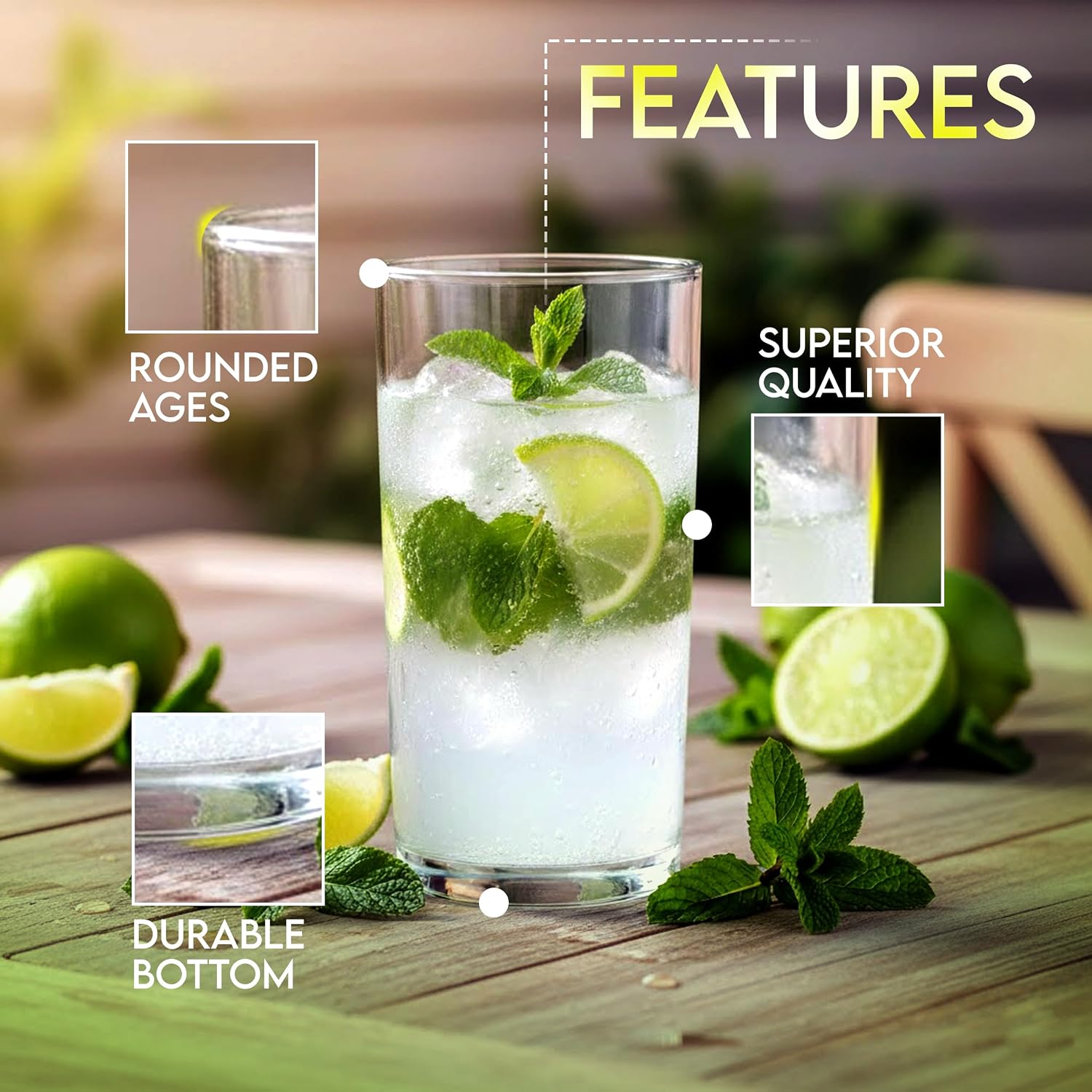 KICHLY Clear Plastic Highball Glasses, BPA Free Tall 16 Oz Tumblers, 8 Pack