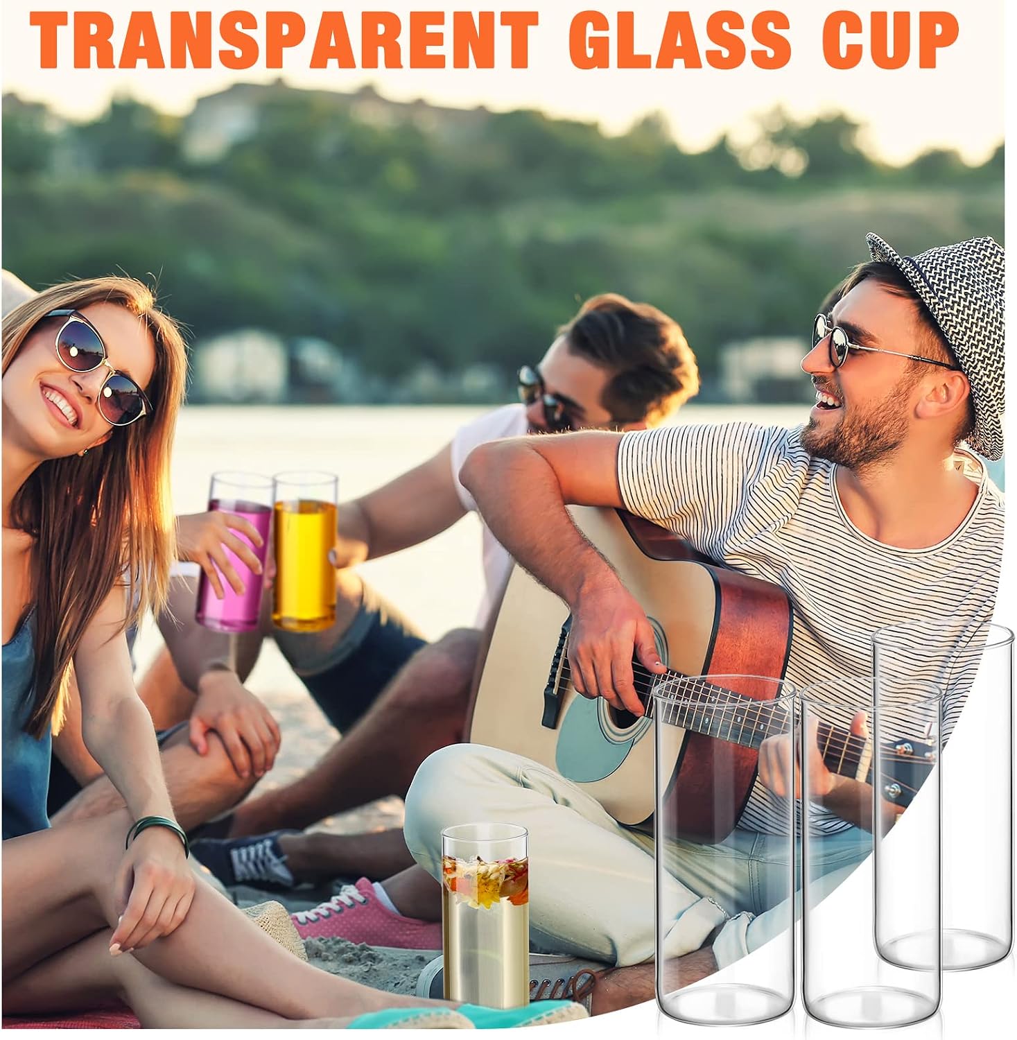 Zubebe Set of 12 Clear Drinking Glasses 16 oz Thin Highball Glasses Glass Cups Drinkware Elegant Bar Glassware Drink Tumblers for Juice Drinks