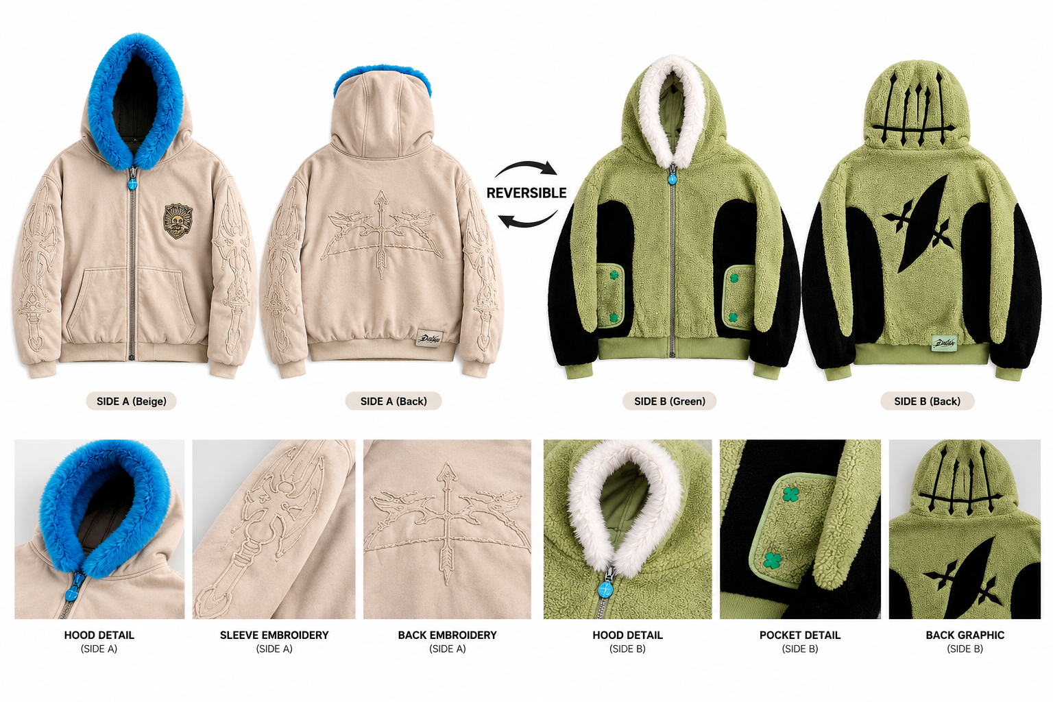 Yuno-Inspired Reversible Fleece Bomber Jacket