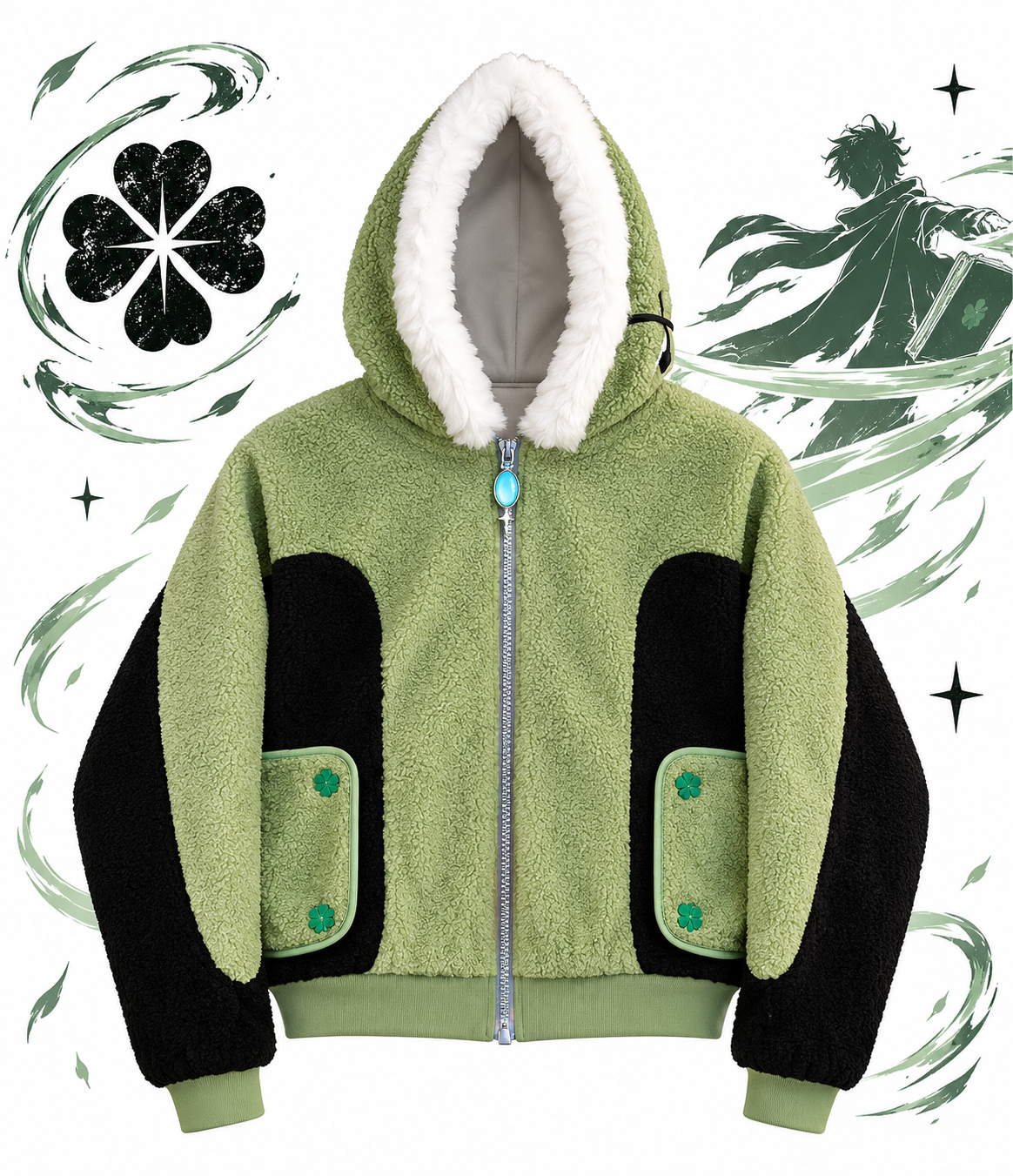 Yuno-Inspired Reversible Fleece Bomber Jacket