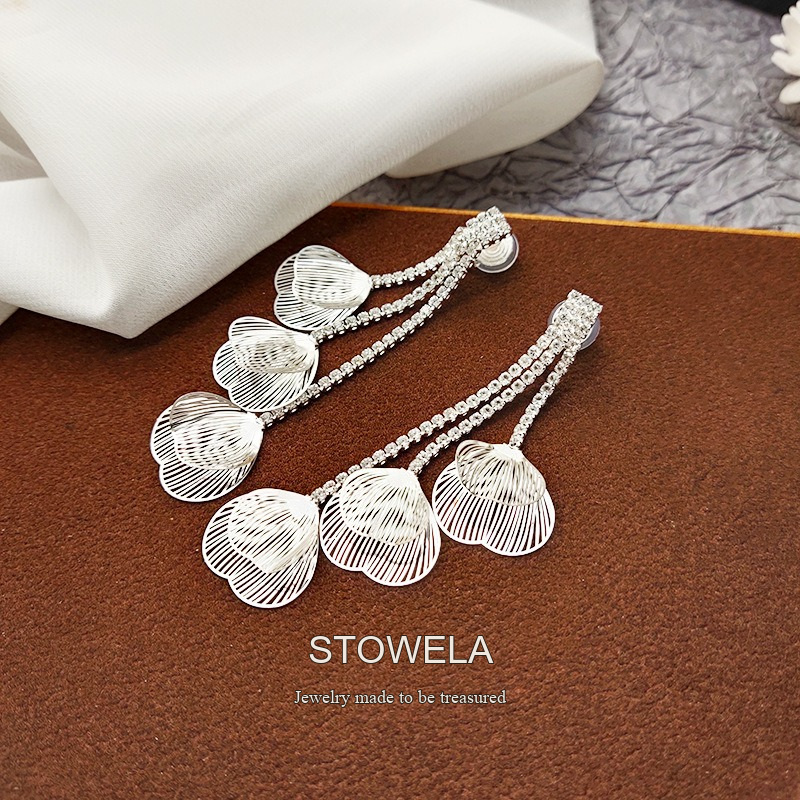 Noelle Petal Tassel Crystal Clip-On Drop Earrings product image 2