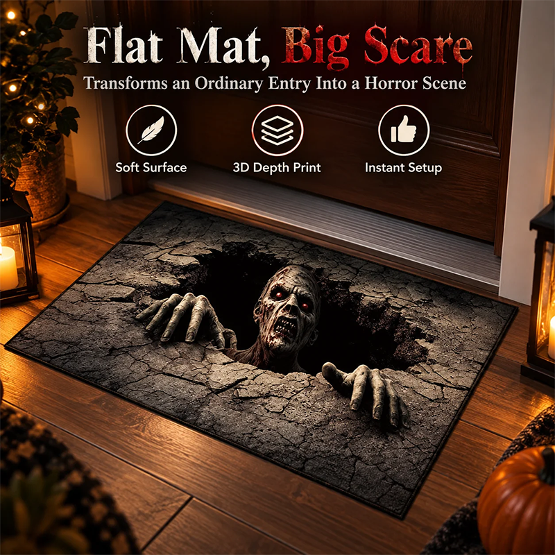 👀 3D Halloween Optical Illusion Door Mat -Spooky Non-Slip Entryway Rug 🎃