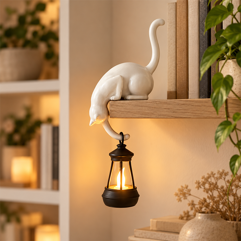 🔥 60% OFF – Shelf-Edge Cat Lantern – Cozy Bookshelf Glow 🐈🏮