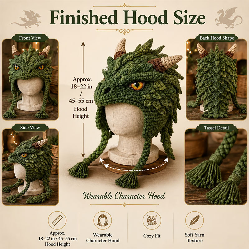 🐉70% OFF Today - 🧶🎭Fantasy Hood Hat DIY Crochet Kit – Create Your Own Magical Wearable Character Hat