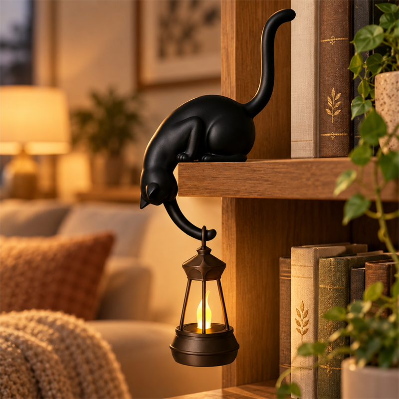 🔥 60% OFF – Shelf-Edge Cat Lantern – Cozy Bookshelf Glow 🐈🏮