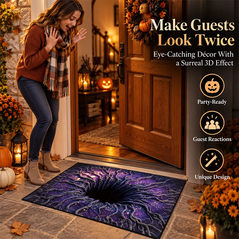 👀 3D Halloween Optical Illusion Door Mat -Spooky Non-Slip Entryway Rug 🎃
