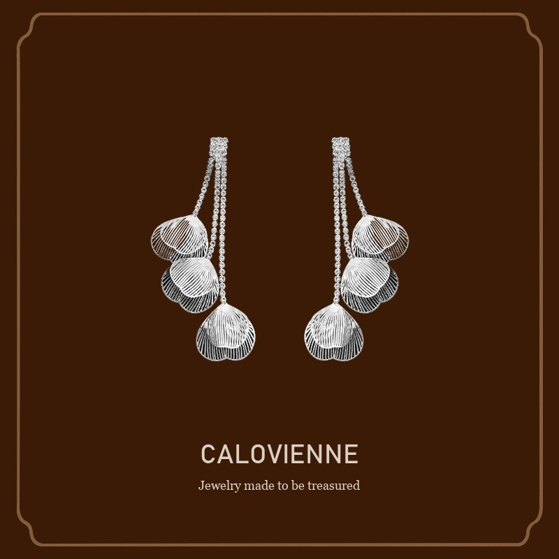 Noelle Petal Tassel Crystal Clip-On Drop Earrings Calovienne cover image