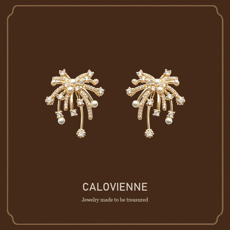 Vesper Pearl Crystal Starburst Stud Earrings Calovienne cover image