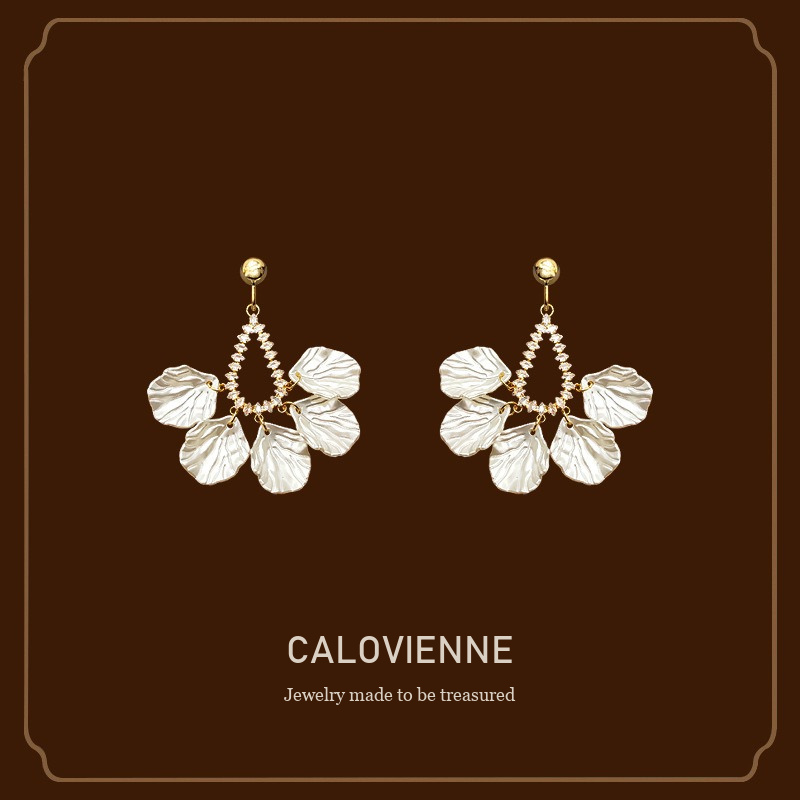 Celeste Teardrop Shell Crystal Clip-On Drop Earrings Calovienne cover image