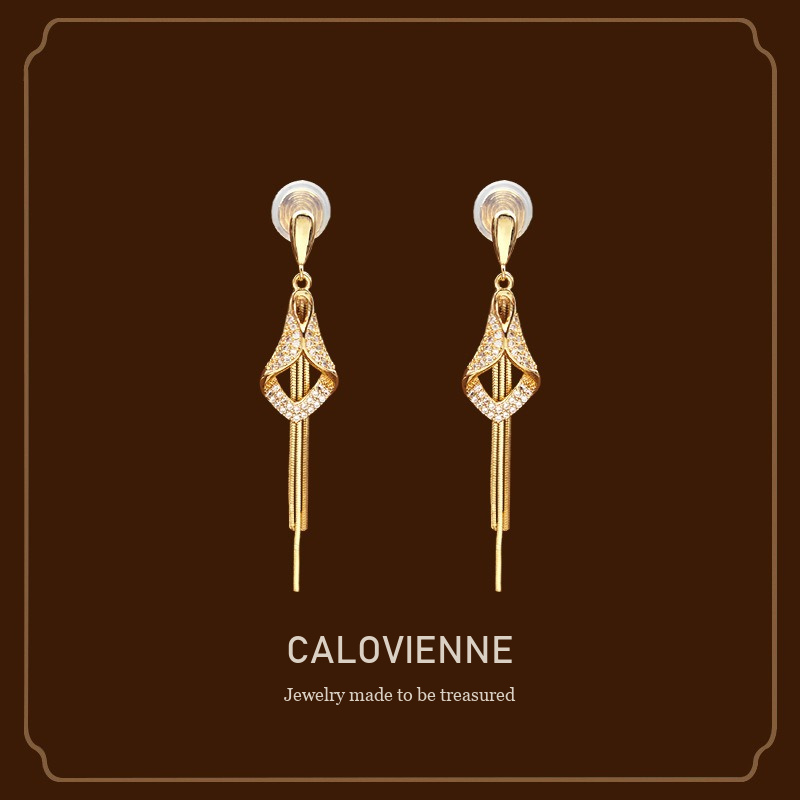 Vesper Tassel Diamond-Shaped Clip-On Drop Earrings Calovienne cover image