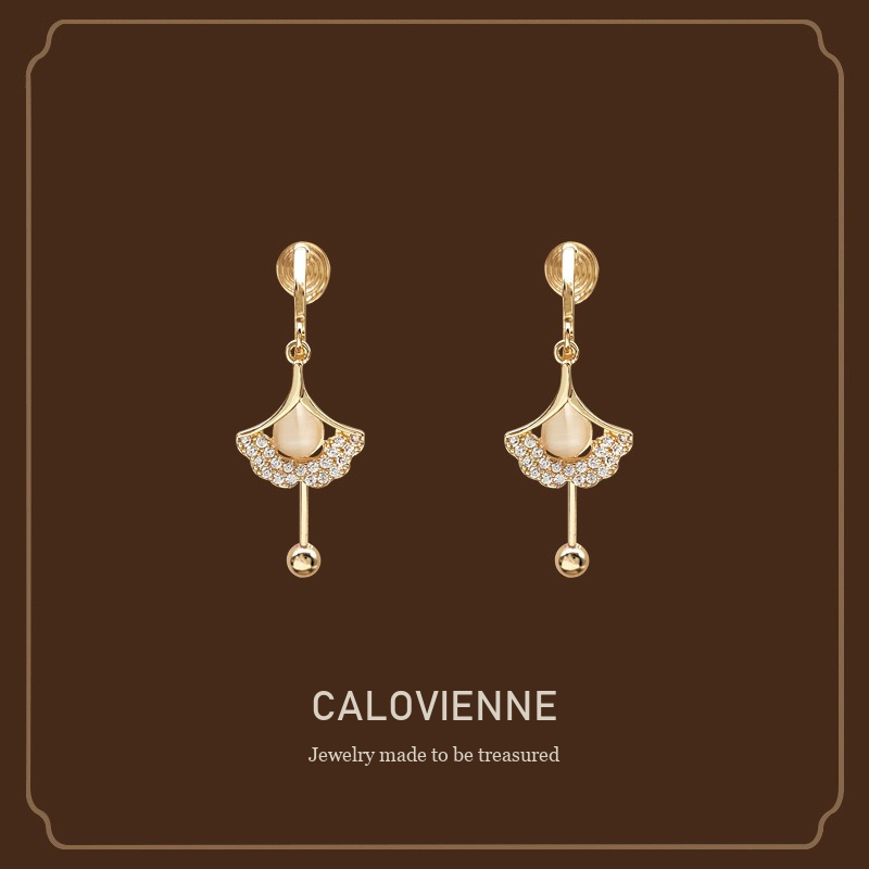 Celeste Fan Cat-Eye Clip-On Drop Earrings Calovienne cover image