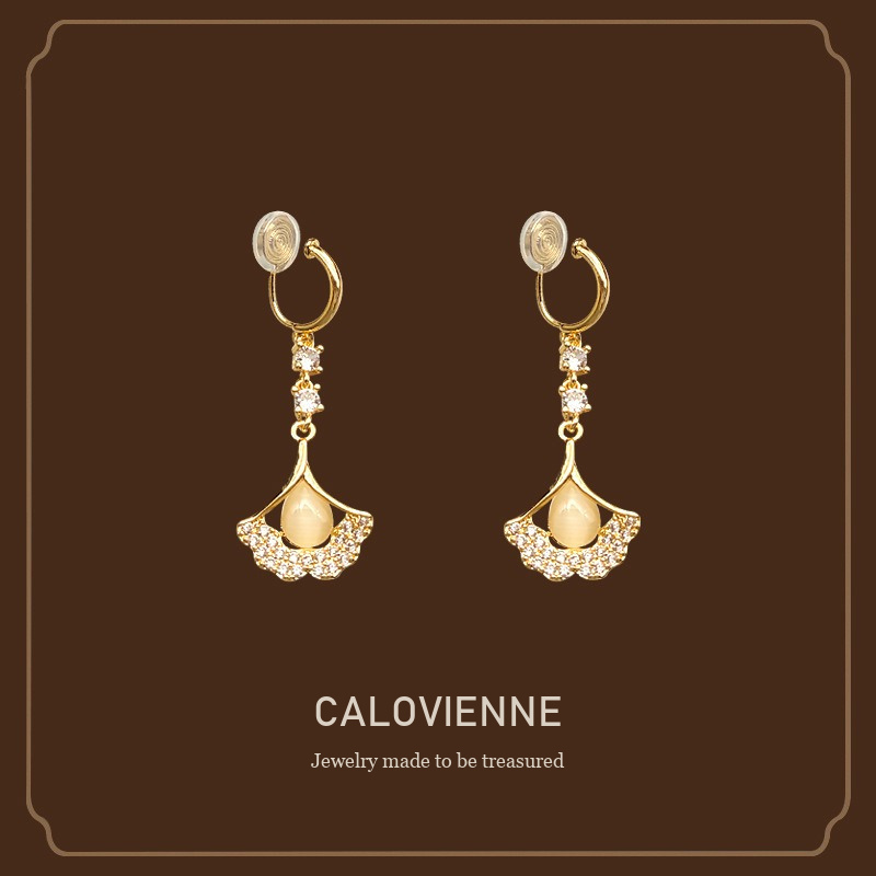 Noelle Fan Crystal Clip-On Drop Earrings Calovienne cover image