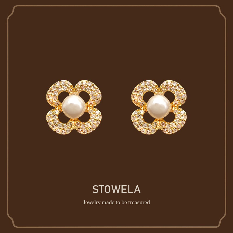 Amara Floral Pearl Crystal Stud Earrings product image 1