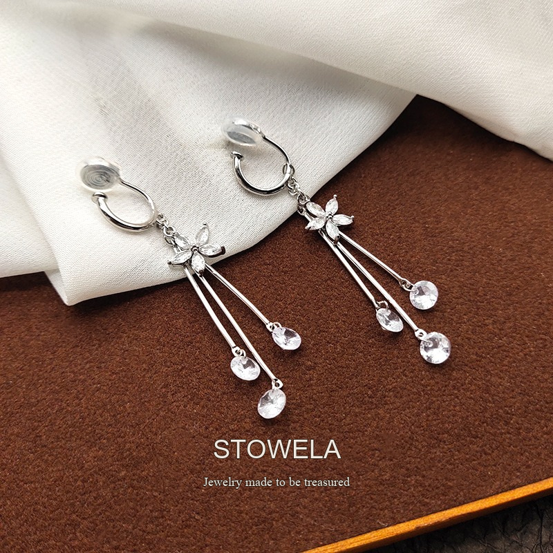 Aurelia Floral Tassel Crystal Clip-On Drop Earrings product image 2