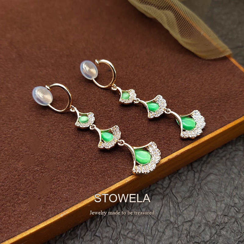 Amara Ginkgo Leaf Tassel Cat-Eye Threader Drop Earrings product image 2
