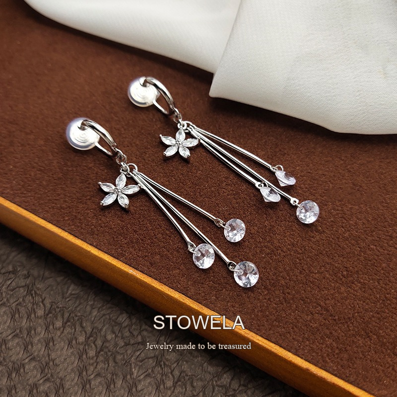 Aurelia Floral Tassel Crystal Clip-On Drop Earrings product image 3