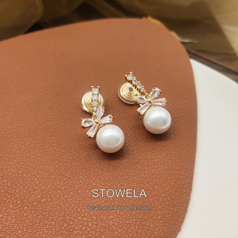 Noelle Bow Butterfly Pearl Clip-On Drop Earrings product image 3