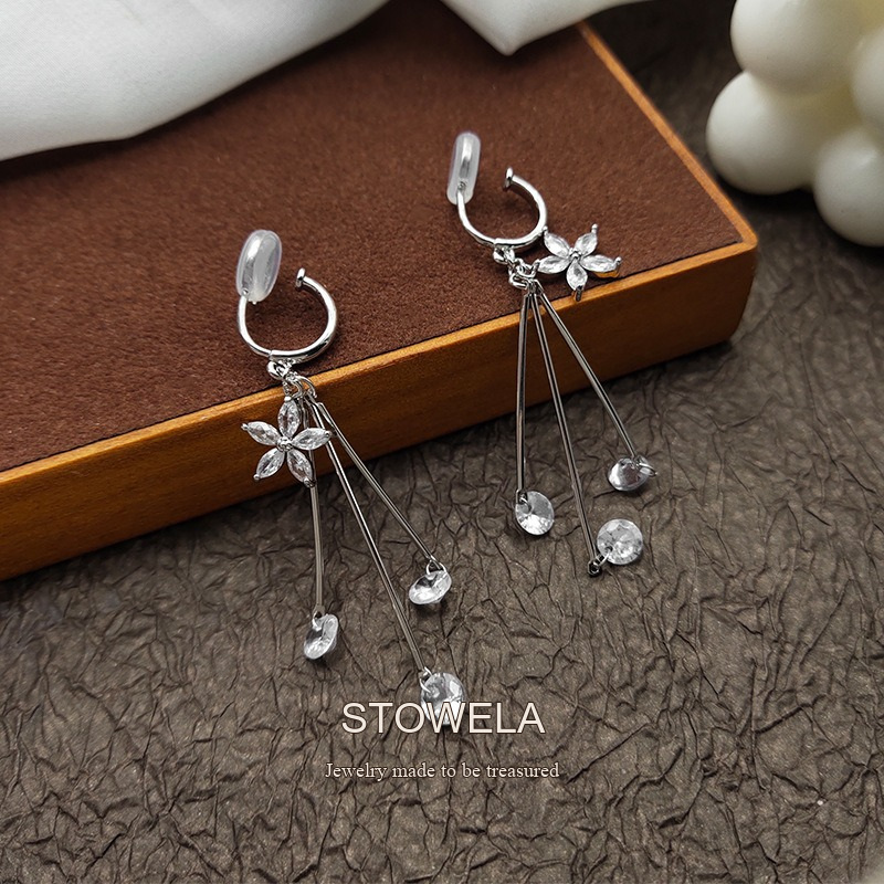 Aurelia Floral Tassel Crystal Clip-On Drop Earrings product image 4
