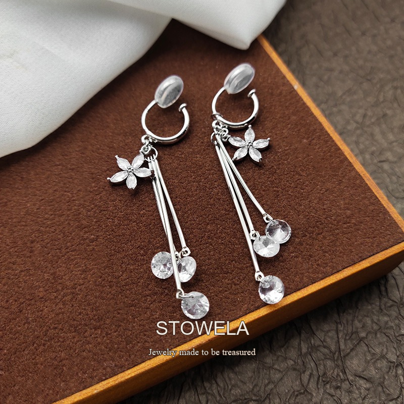 Aurelia Floral Tassel Crystal Clip-On Drop Earrings product image 5