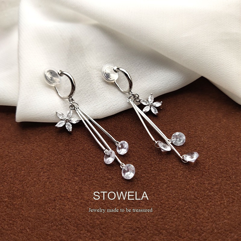 Aurelia Floral Tassel Crystal Clip-On Drop Earrings product image 6