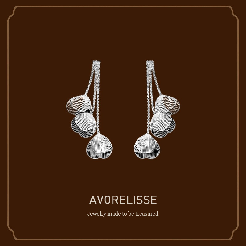 Noelle Petal Tassel Crystal Clip-On Drop Earrings Avorelisse cover image