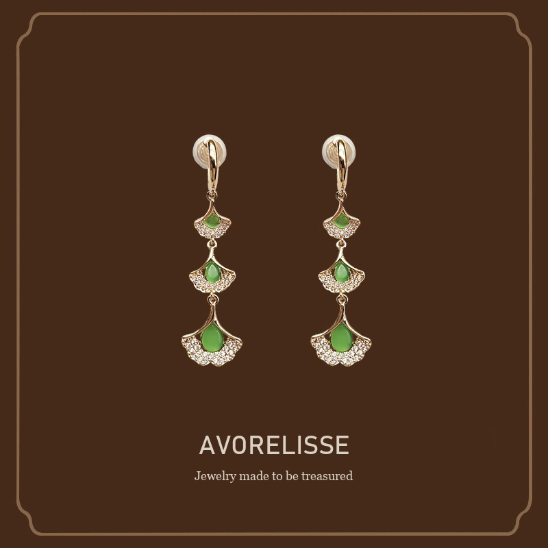 Amara Ginkgo Leaf Tassel Cat-Eye Threader Drop Earrings product image 1