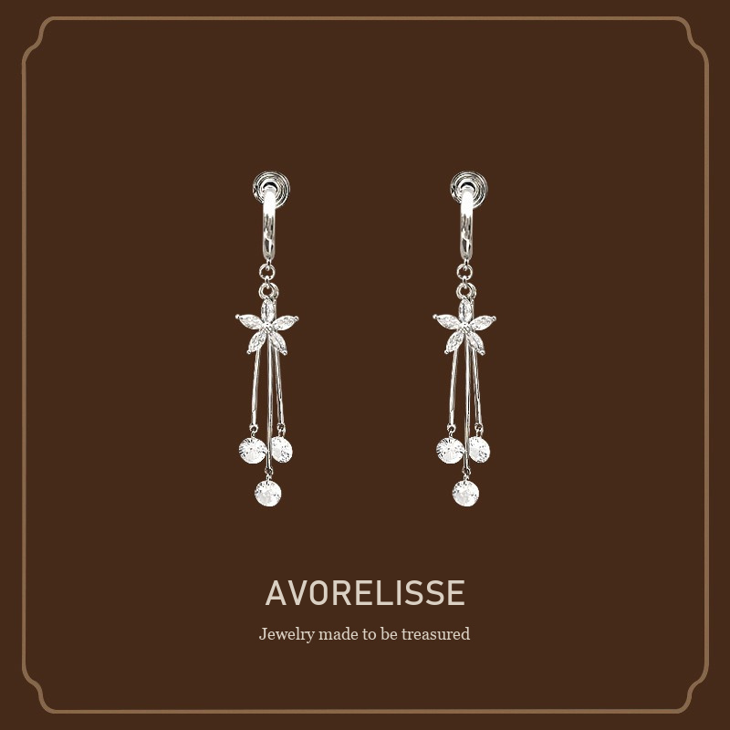 Aurelia Floral Tassel Crystal Clip-On Drop Earrings product image 1