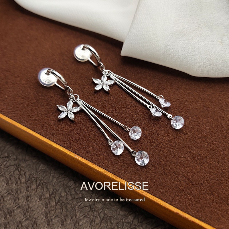 Aurelia Floral Tassel Crystal Clip-On Drop Earrings product image 3