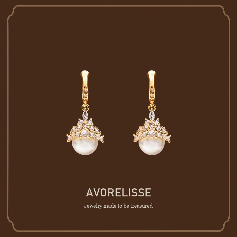 Celeste Pearl Crown Crystal Stud Earrings product image 1