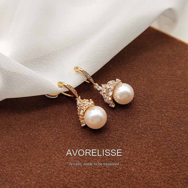 Celeste Pearl Crown Crystal Stud Earrings product image 4