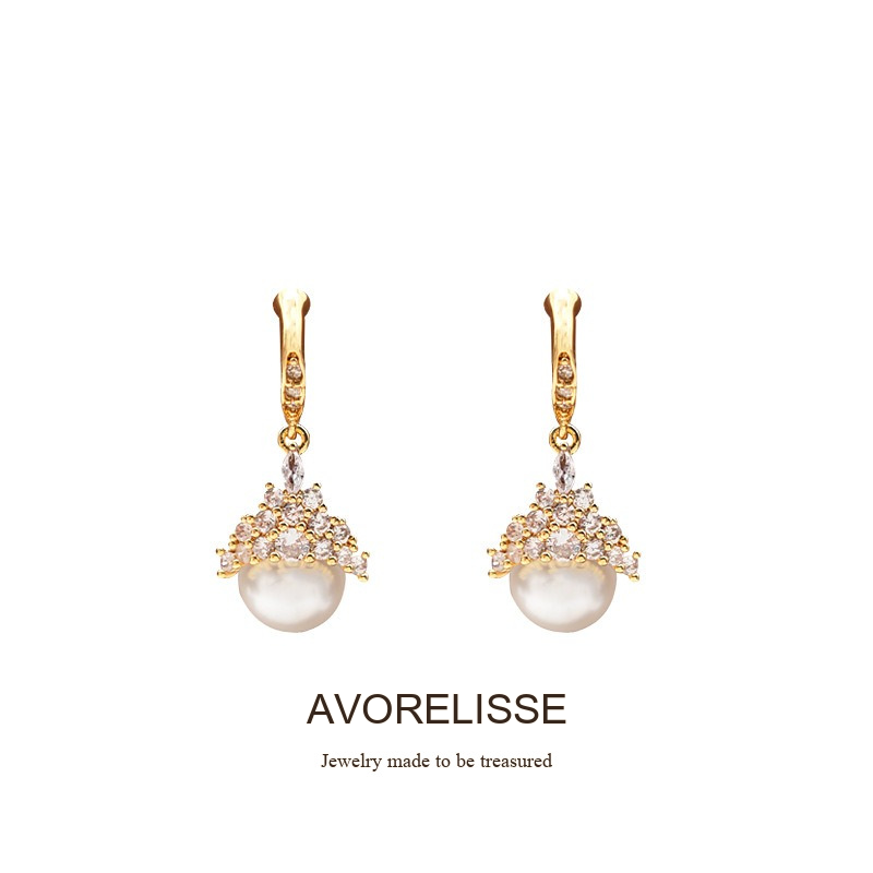 Celeste Pearl Crown Crystal Stud Earrings product image 5