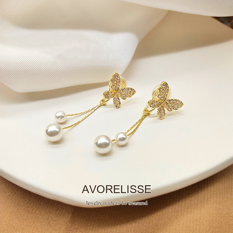 Celeste Butterfly Pearl Tassel Clip-On Drop Earrings product image 4