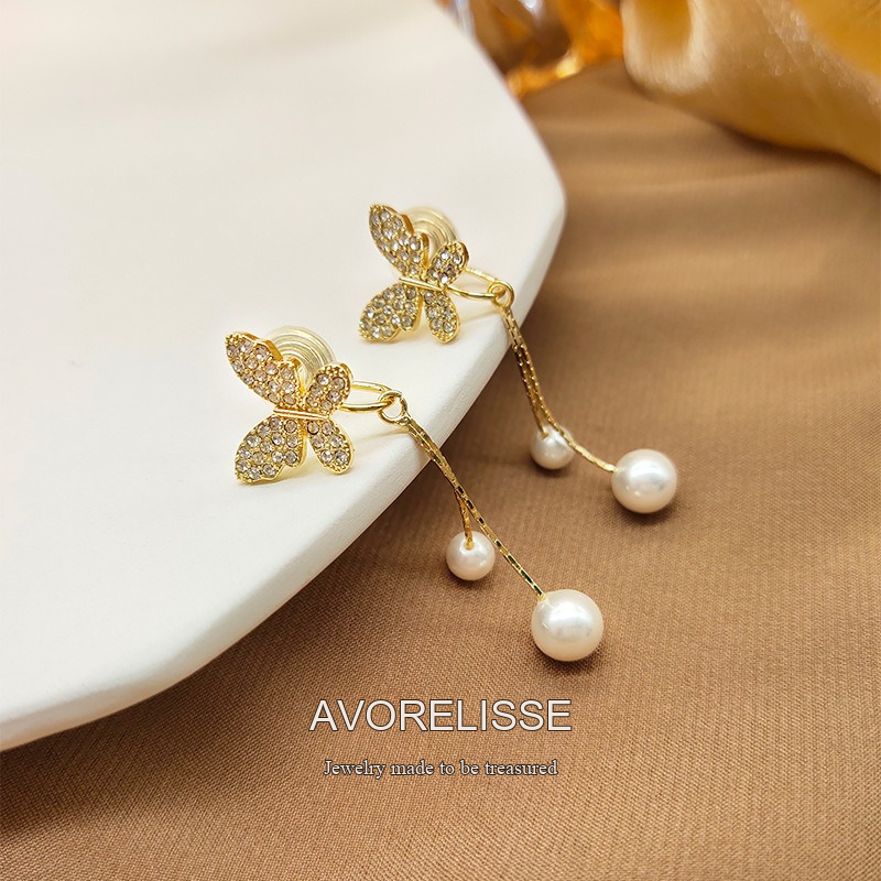 Celeste Butterfly Pearl Tassel Clip-On Drop Earrings product image 5
