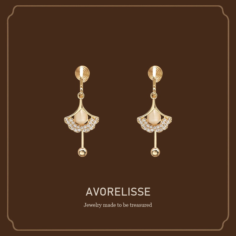 Celeste Fan Cat-Eye Clip-On Drop Earrings Avorelisse cover image