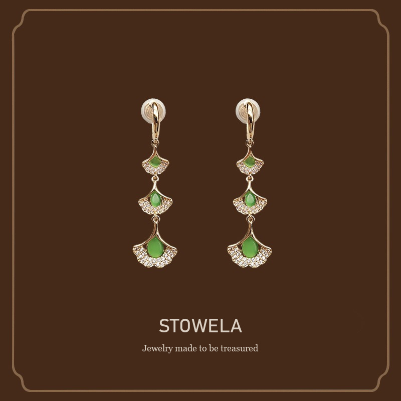 Amara Ginkgo Leaf Tassel Cat-Eye Threader Drop Earrings product image 1