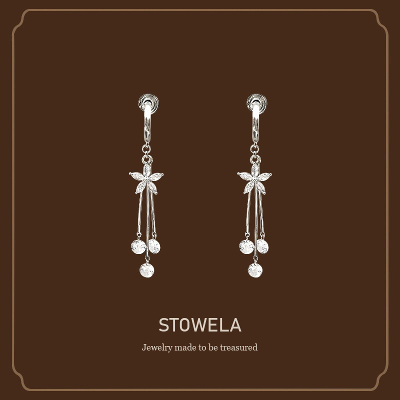 Aurelia Floral Tassel Crystal Clip-On Drop Earrings product image 1