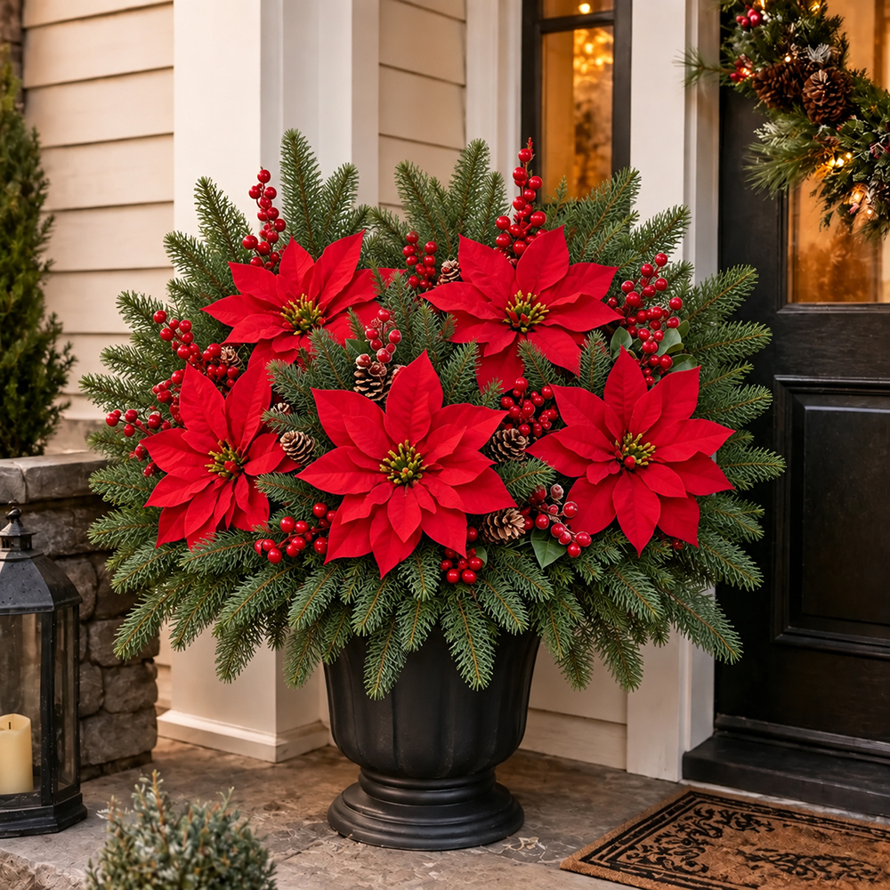 🔥2026 Christmas Sale 50% OFF | Poinsettia Berry Pine Artificial Arrangement