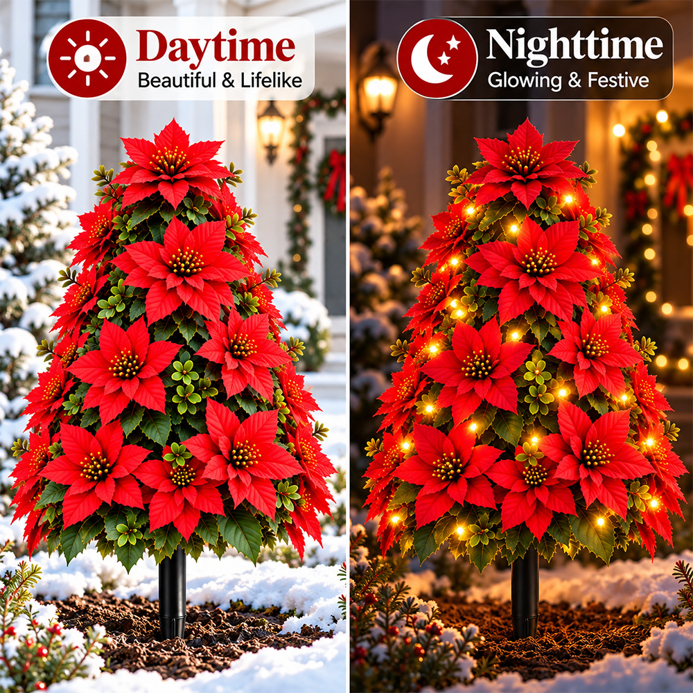 🔥2026 Christmas Sale 50% OFF | Lighted Christmas Poinsettia Tree Ground Stake