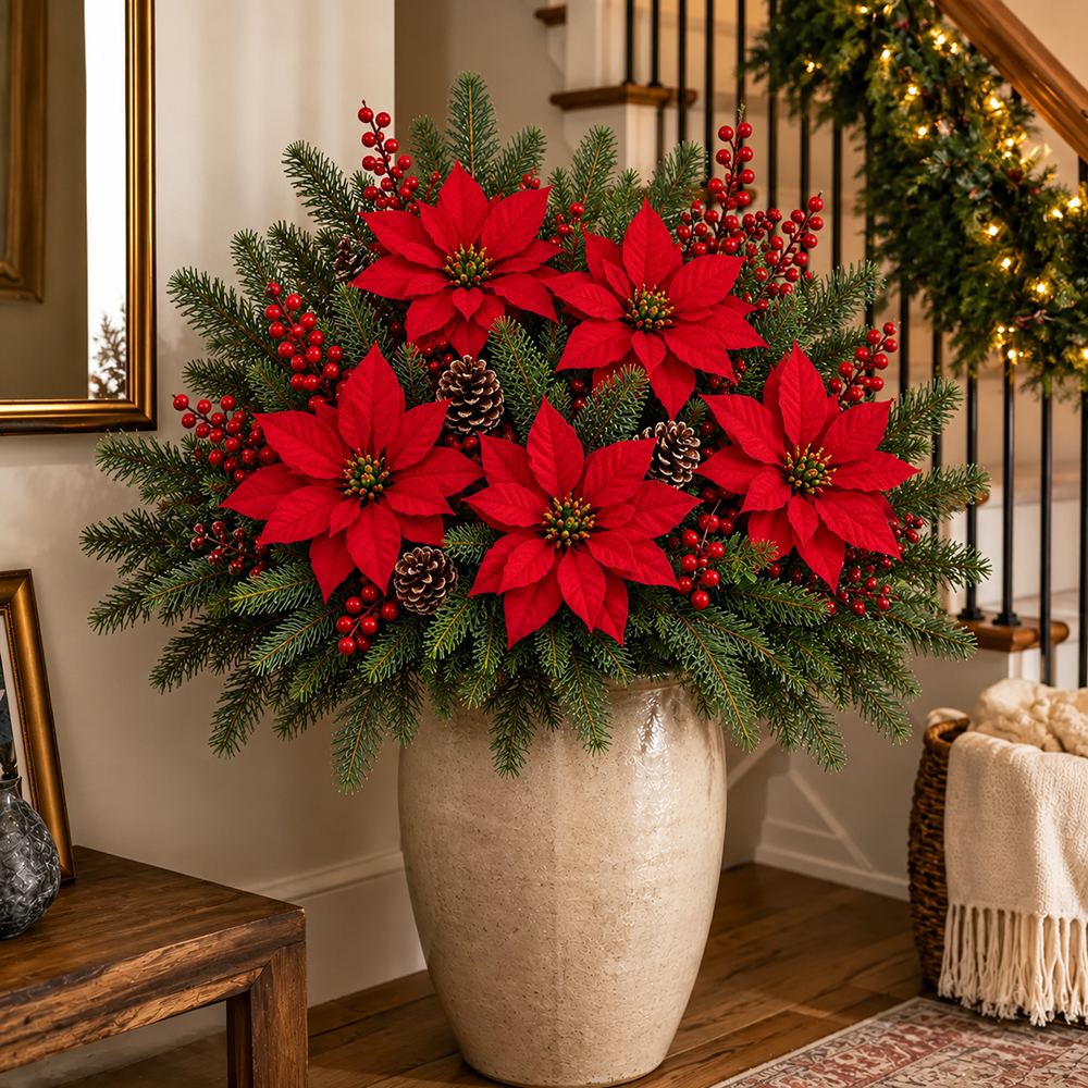 🔥2026 Christmas Sale 50% OFF | Poinsettia Berry Pine Artificial Arrangement