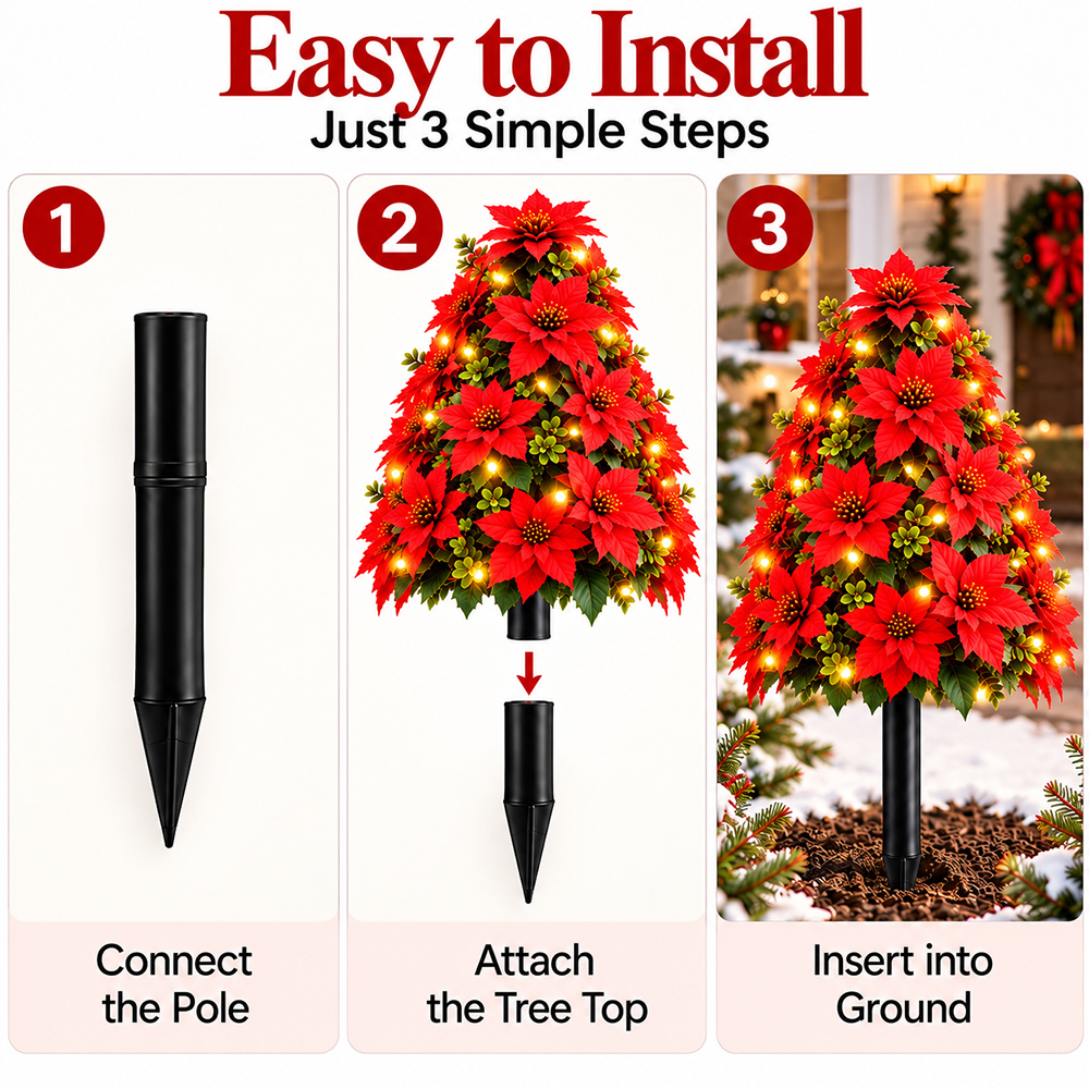 🔥2026 Christmas Sale 50% OFF | Lighted Christmas Poinsettia Tree Ground Stake