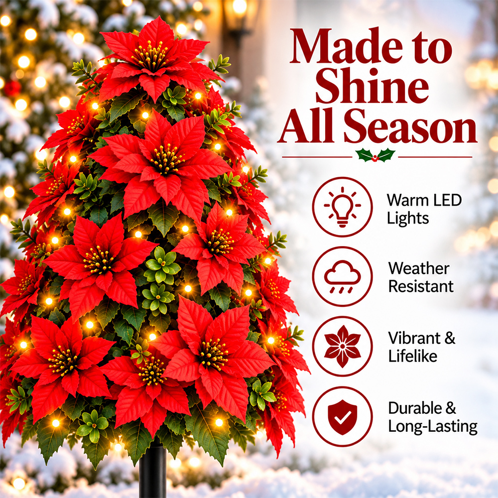 🔥2026 Christmas Sale 50% OFF | Lighted Christmas Poinsettia Tree Ground Stake