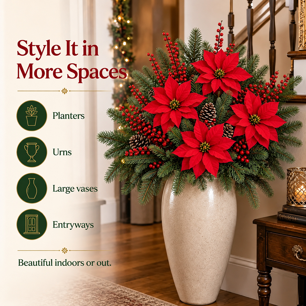 🔥2026 Christmas Sale 50% OFF | Poinsettia Berry Pine Artificial Arrangement