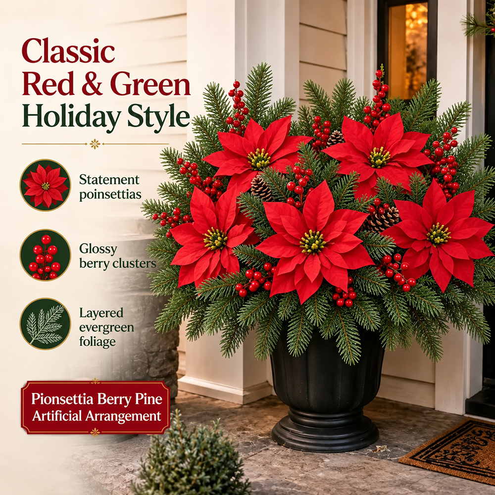 🔥2026 Christmas Sale 50% OFF | Poinsettia Berry Pine Artificial Arrangement