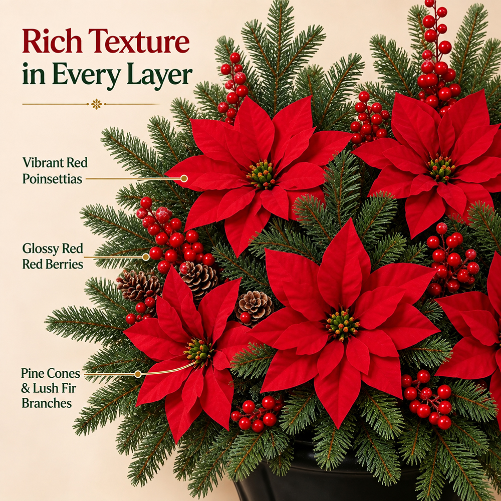 🔥2026 Christmas Sale 50% OFF | Poinsettia Berry Pine Artificial Arrangement