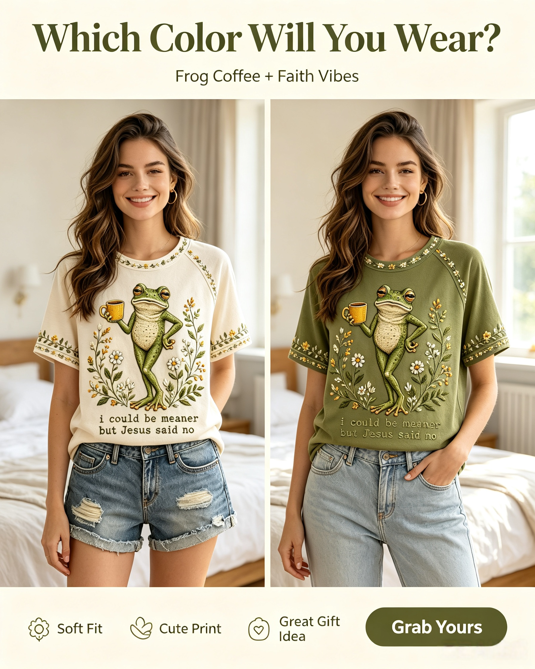 🐸Women's I Could Be Meaner But Jesus Said No Printing T-Shirts