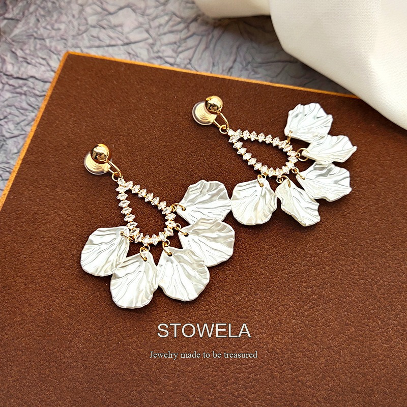 Celeste Teardrop Shell Crystal Clip-On Drop Earrings product image 2