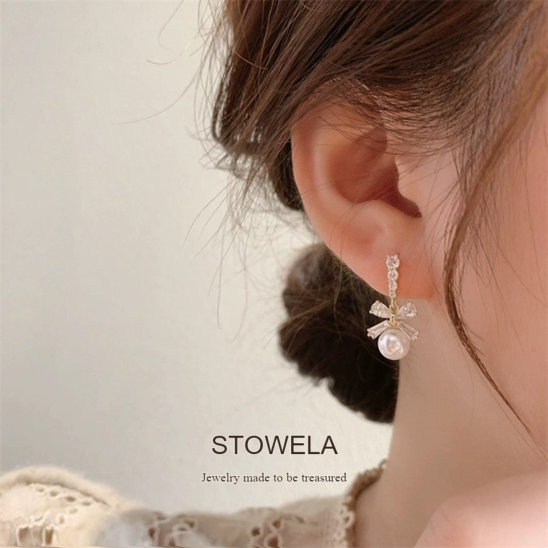 Noelle Bow Butterfly Pearl Clip-On Drop Earrings product image 2