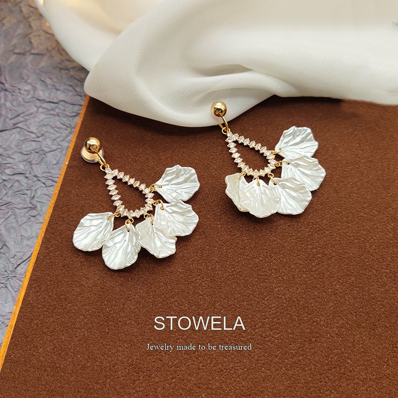 Celeste Teardrop Shell Crystal Clip-On Drop Earrings product image 4