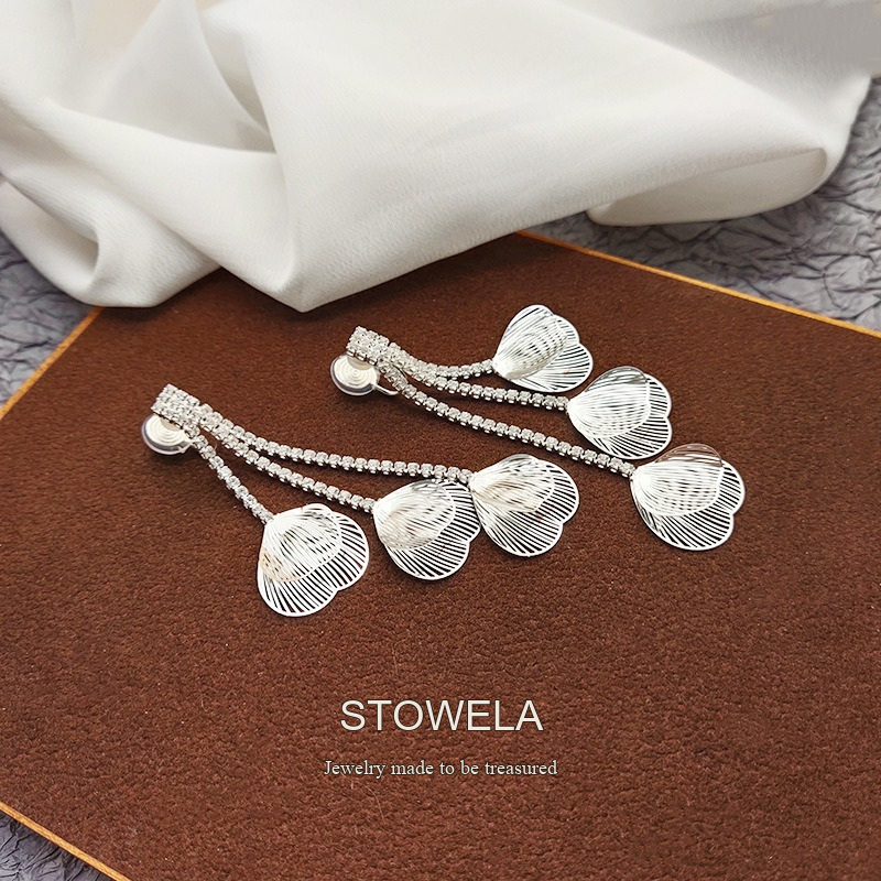 Noelle Petal Tassel Crystal Clip-On Drop Earrings product image 4